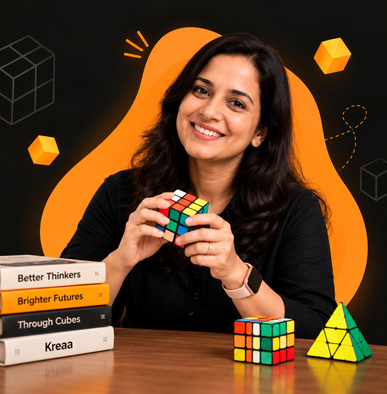 Pallavi, Kreaa’s cubing coach, with her collection of puzzle cubes